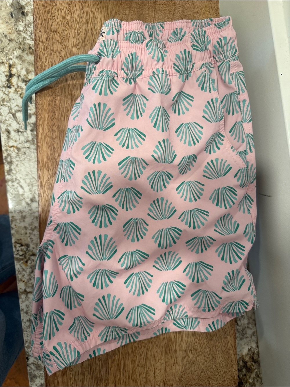 J. Crew Pink Swim Trunks with Green Shell Print